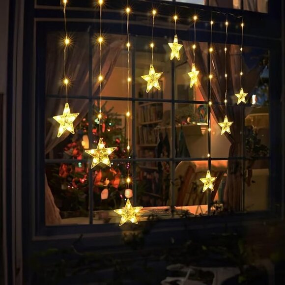 9 STAR LED Indoor Outdoor Curtain String Lights - Beautiful on Windows NIB NEW - Picture 1 of 9